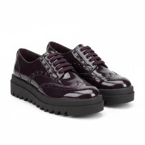 Zara Burgundy Patent Leather Platform Brogues - Size 7.5